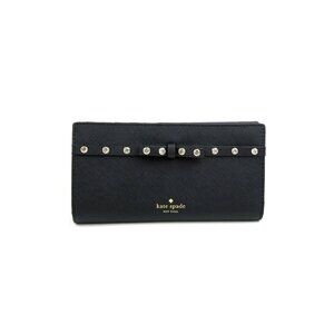 kate spade new york black leather embellished bifold snap wallet